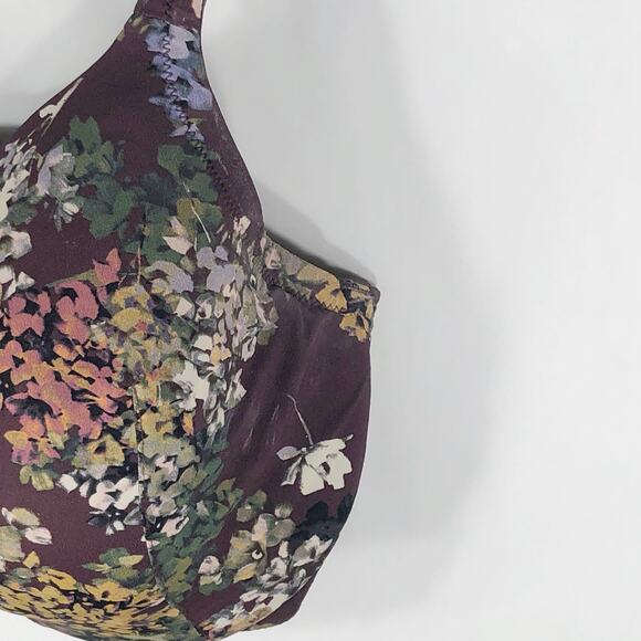 Cacique 40F Bra Full Coverage Maroon Floral Print Underwire Plus Size Stretch 70 - Picture 4 of 13